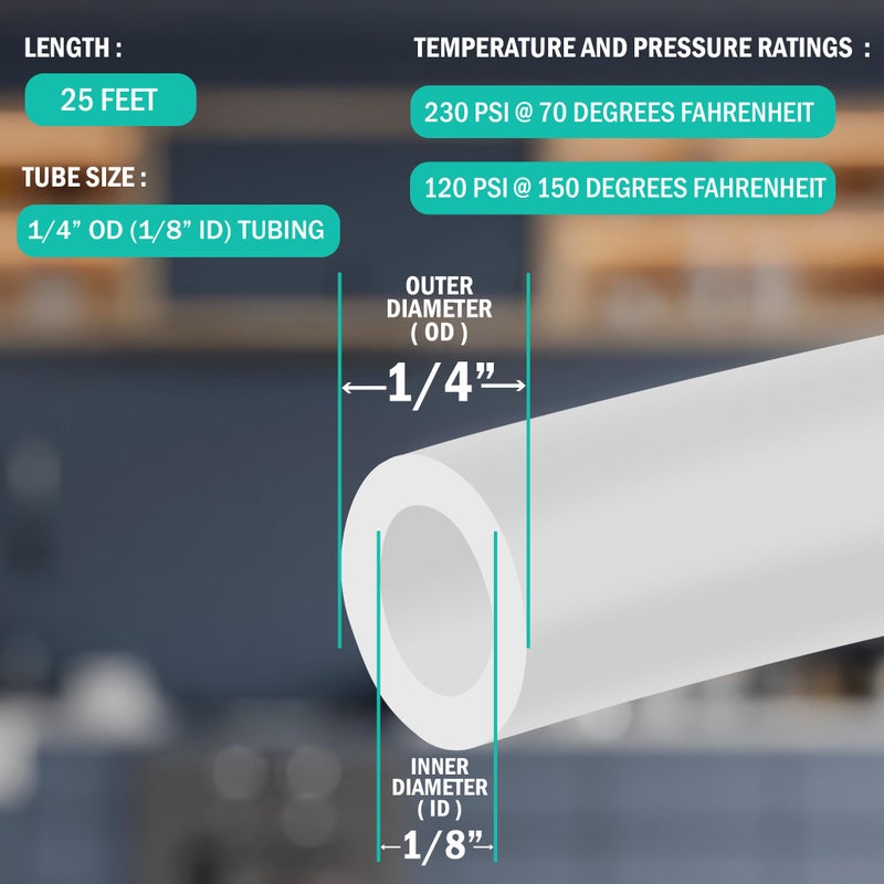 Metpure 1/4" OD 25 Feet Length LLDPE Polyethylene Tubing for Reverse Osmosis De-ionized Water Filtration Systems, Refrigerators, and Other Appliances (1/4" OD, 25', White) - Image 3